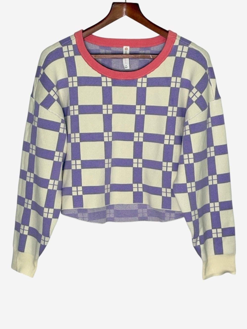 Daily Practice by Anthropologie Pam Plaid Checkered Cropped Sweater • Medium - Picture 4 of 9
